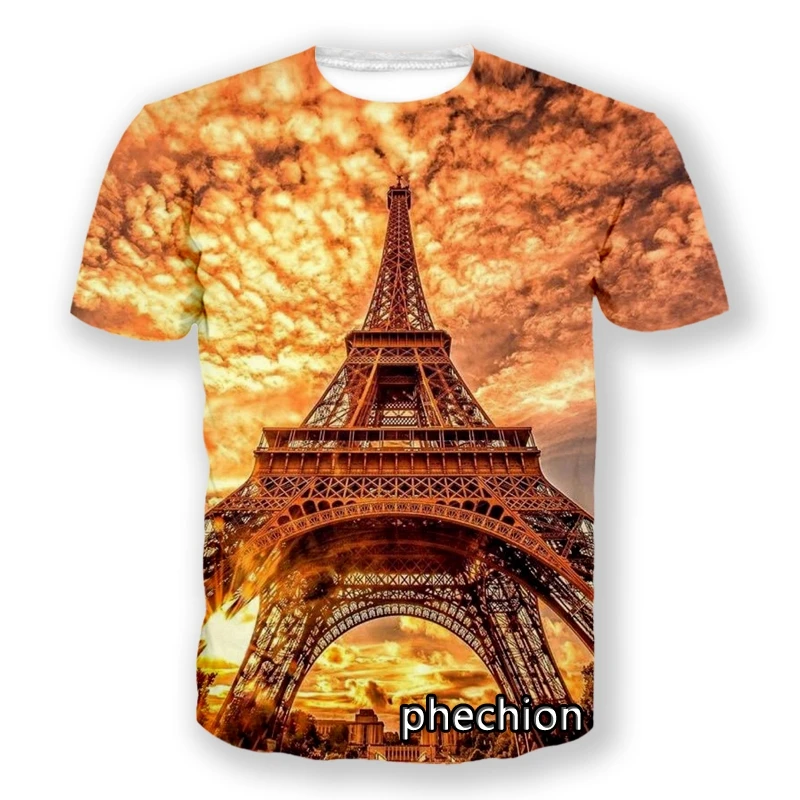 

Phechion Новая мода для мужчин/женщин Эйфелева башня 3D печать короткий рукав Повседневная футболка спортивные хип-хоп летние топы L185