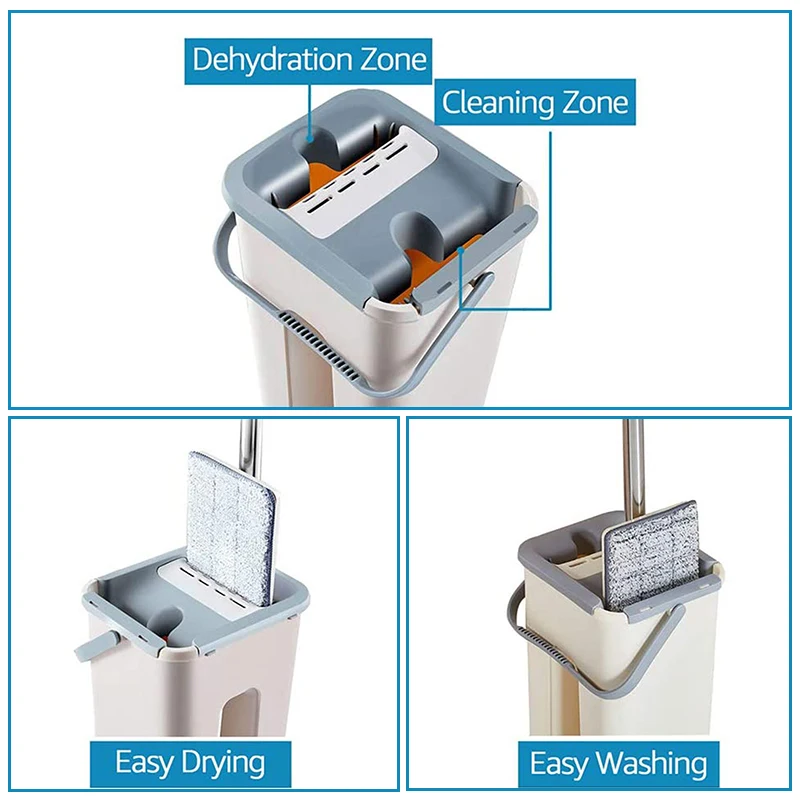 Squeeze Mop With Bucket Head 360 Rotating Flat Microfiber Pads Hand-free Wash Floor Wet And Dry Home Cleaning Tool | Дом и сад