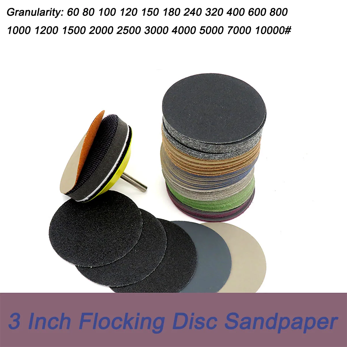 

10Pcs Size 3 Inch, Diameter 75mm Wet and Dry Flocking Disc Sandpapers Granularity 60 - 10000# for Jade Grinding and Polishing