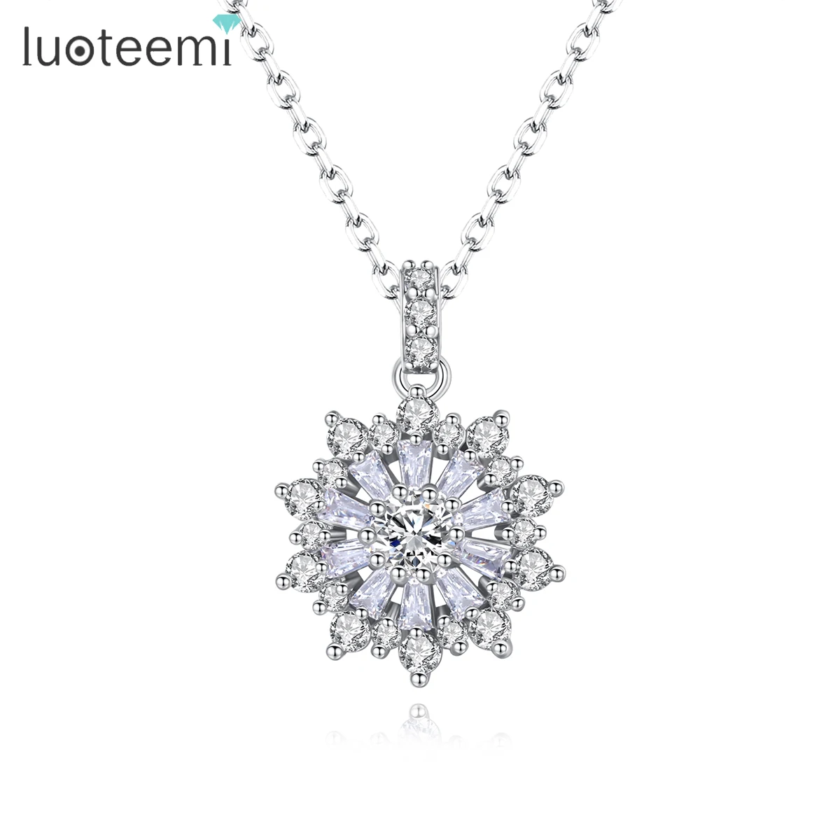 

LUOTEEMI Shinning Snow Flake CZ Pendants Cute Girls AAA Cubic Zirconia Chain Necklace Elegant Jewelry For Party Women New Trendy
