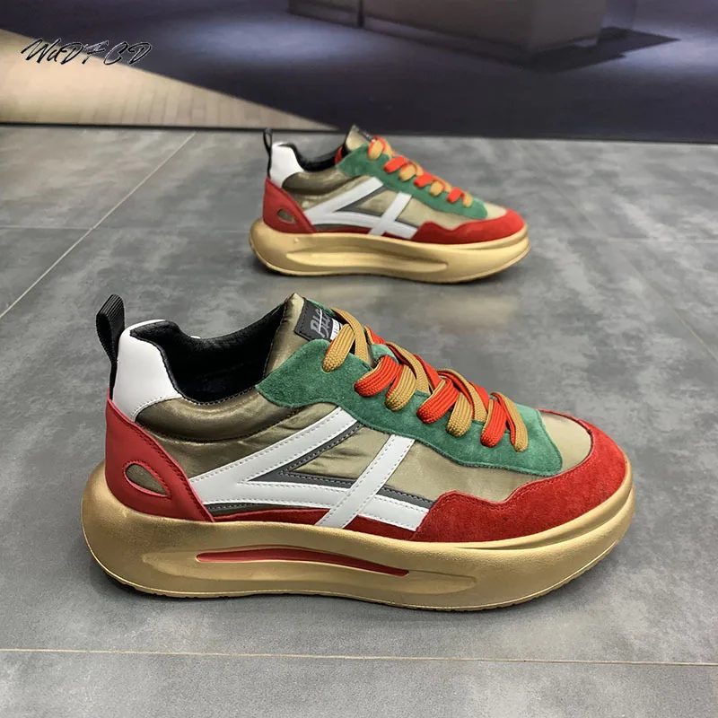 

Mens Sneakers Casual Fashion Artificial Leather Upper Forrest Gump Board Shoes Trend Cool Mixed Colors Platform Chunky Sneakers
