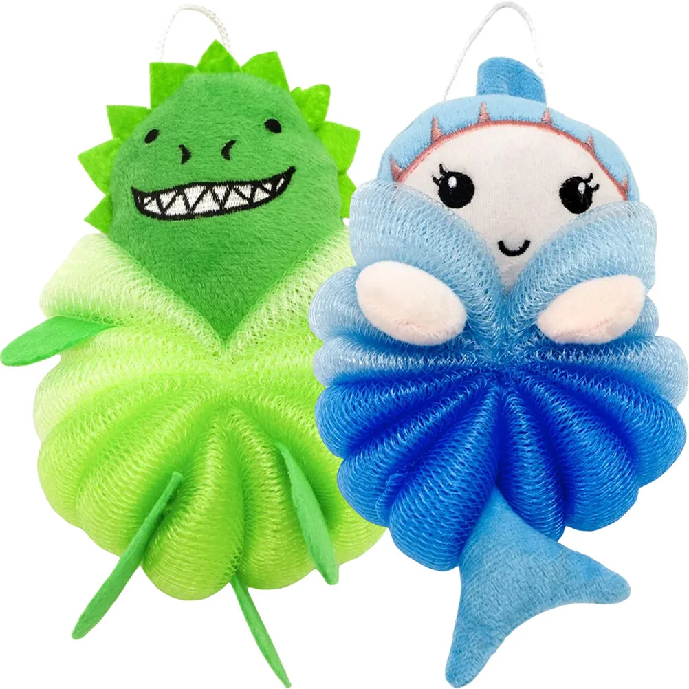 

2 Pcs Children's Bath Ball Body Scrubber Toddler Wash Shower Household Loofah Cartoon Sponge Supplies Pouf