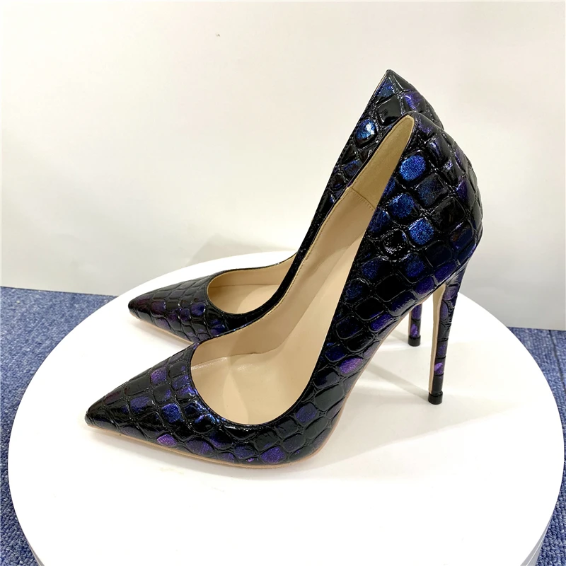 

2023 Blue-green Mirrow Leather Pointed Toe Shoes 12cm Thin High Heels Pointed Toe Shallow Dress Pumps Luxury Bride Footwear