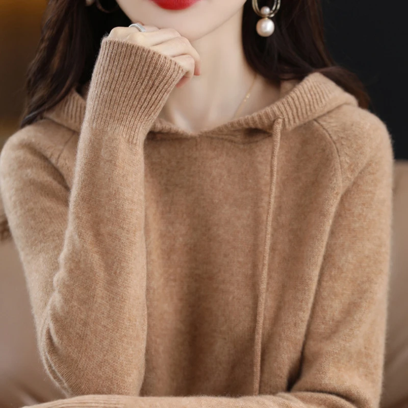 Осень-зима с капюшоном и длинными рукавами осенний стиль свободный пуловер