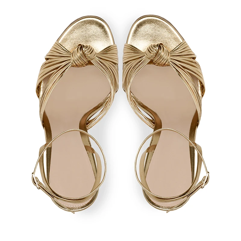 Party High Heels for Women Gold Sandals Stilettos Knotted Shoes Peep Toe Ankle Strap 2023 Summer Strappy Sandal Wedding Heels