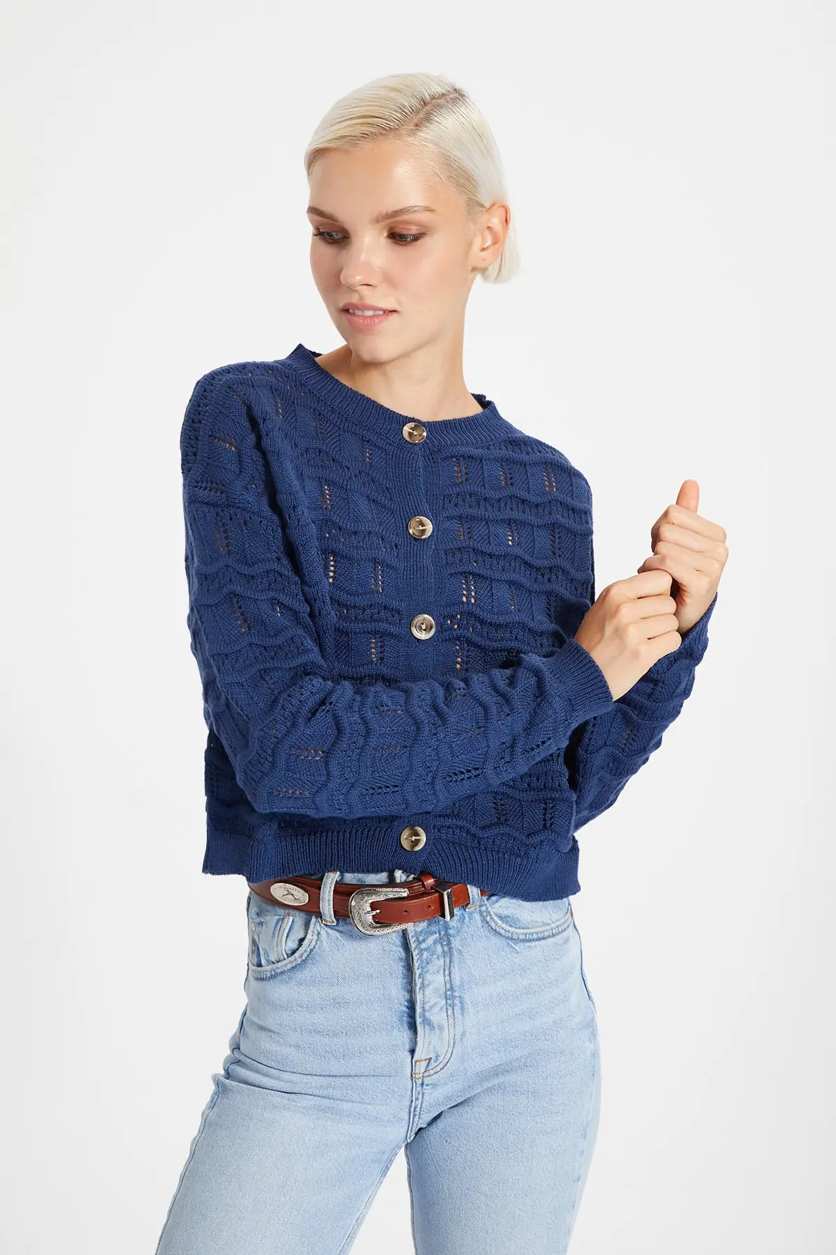 

Трикотажный кардиган цвета индиго Ajurlu, рождественский подарок