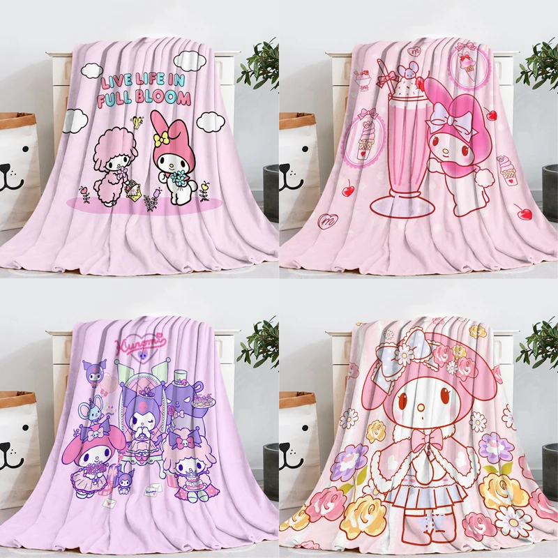

Anime My Melody Piano Flannel Blanket Sanrioed Kawaii Kuromi Sofa Cover Cartoon Bed Quilt Cute Nap Plush Blanket Bedspread Gift