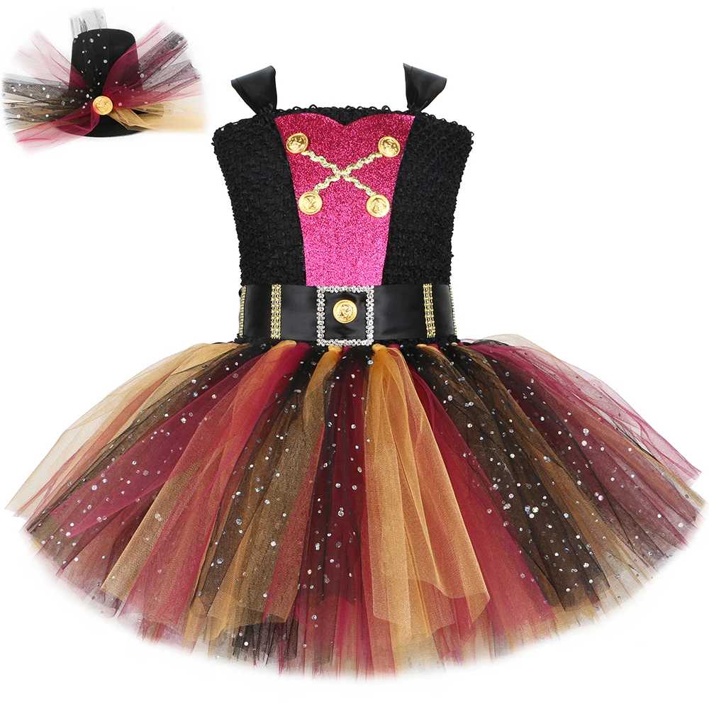Girls Pirate Tutu Dress Costume Black Burgundy & Gold Girl Birthday Party Ball Gown Glitter Kids Gala Halloween Pirate Dress Up