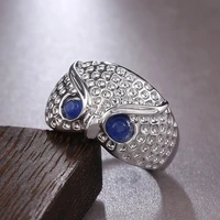 hot sale 3d embossed realistic cute owl animal ring with round crystal rhinestone zircon for women men party wedding jewelry