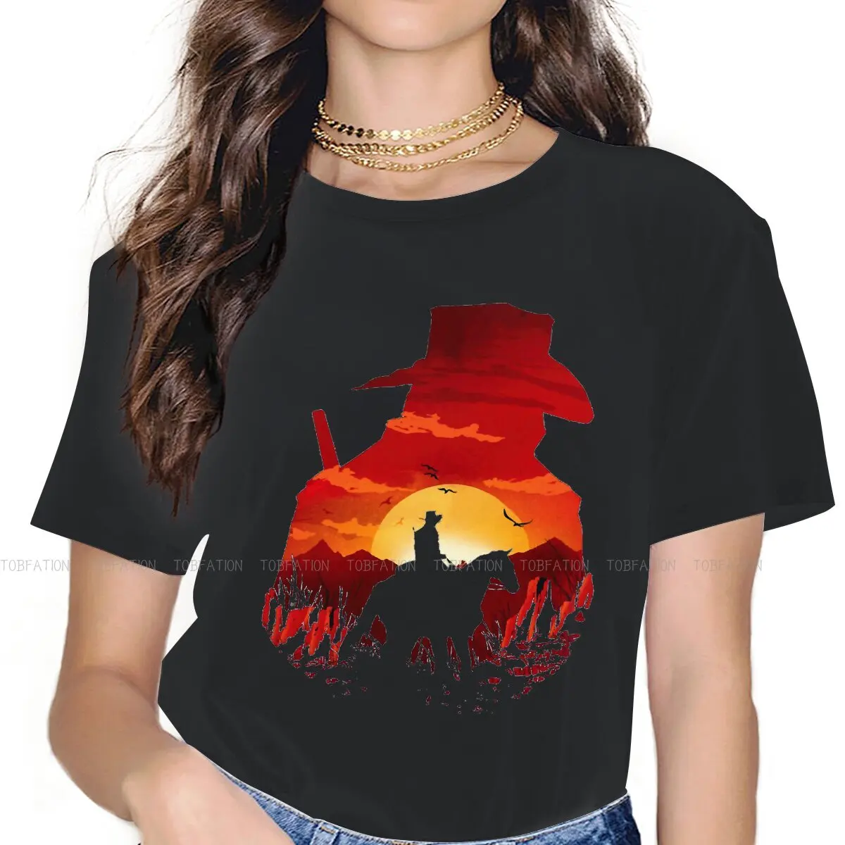 

Red Dead Redemption 2 Desert Cowboy TShirt for Woman Girl Red 5XL Leisure Tee T Shirt Novelty Loose