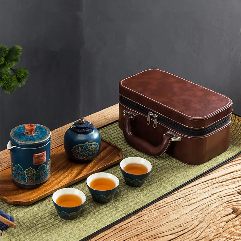

Gift Tea Set Portable One Pot Three Cups Retro Portable Teapot Tea Cup Customized Travel Teaware Flower Designer Vintage Tea Set