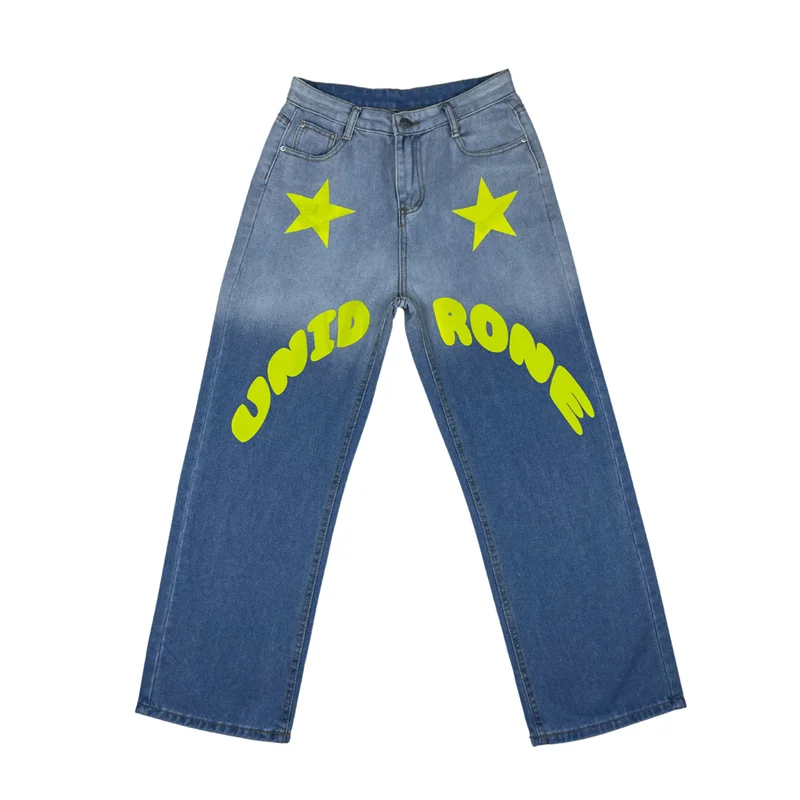 

New Spring Y2k Streetwear Wome Jeans Retro Do the Old Gradient Blue Denim Pants Harajuku Casual Star Letters Pantalones De Mujer