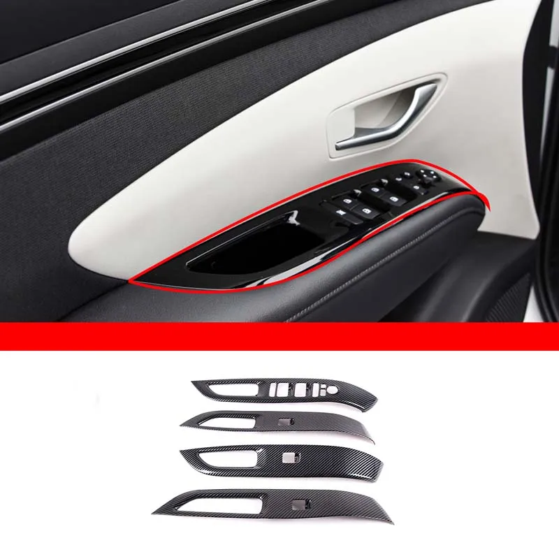 

Door Window Glass Lift Switch Button Cover Inside Armrest Frame Panel Trims Abs Carbon Fiber Pattern For Hyundai Tucson L 2021 +