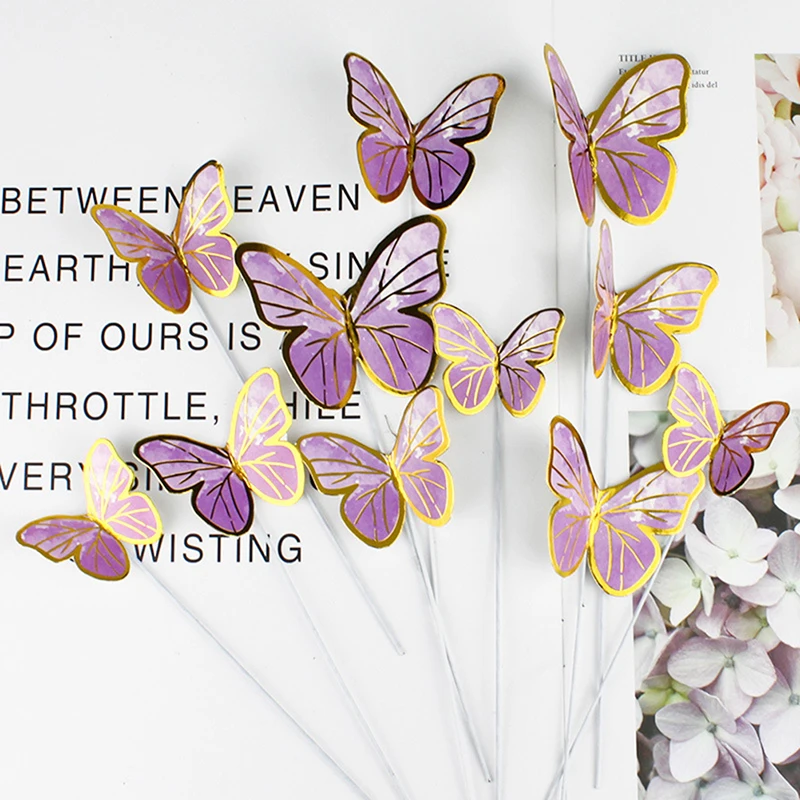 

10pcs Stamping Gold Pink Butterfly Cake Toppers Wedding Birthday Party Cake Decorations Baking Cake Decorating Ornament Plugin
