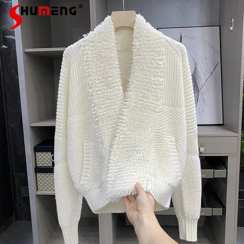

Beige Cashmere Soft Glutinous Towel Long Sleeve Particle Cashmere Knit Cardigan Coat Female Clothes 2022 Spring Elegant Cardigan