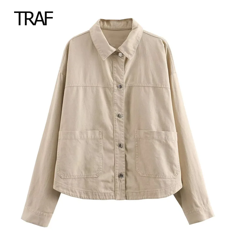 

TRAF Blended Midi Coat Women Coats Summer 2023 Long Sleeves Lapel Collar Button-Up Front False Welt Pockets Coat Elegant Coat