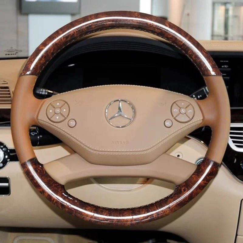 

Peach Grain Interior Upholstery Hand Sewn Leather Car Steering Wheel Cover for Mercedes-Benz New S320 S350 S400L