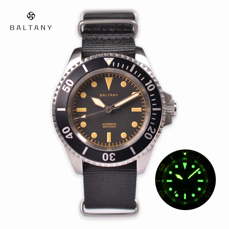 

Baltany Vintage Water Ghost Men's Watches Japan NH38 Movement 42MM Black Stainless Steel Automatic Watch 30Bar Retro Military