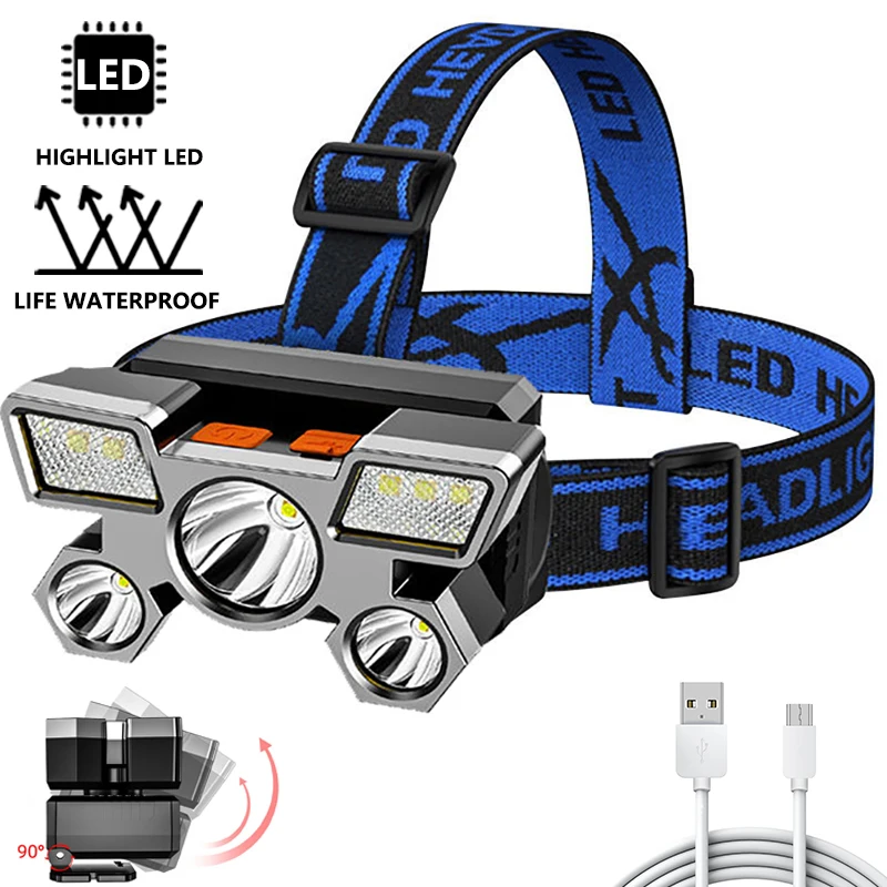 

350lumens Led Headlamp USB Rechargeable Waterproof Outdoor Fishing Headlight Head Torch Flashlight Head Lamp For Hunting