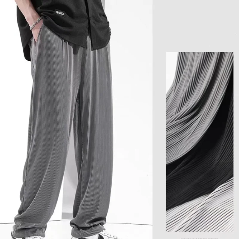 

Summer Loose Ice Silk Pants Men's Drape 3XL 80KG Long Pants Fat Casual Sports Pants Wide Leg Straight Pants Harajuku Trouser