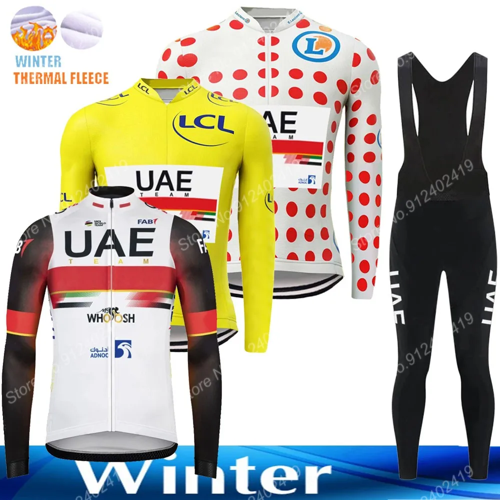 

2021 Winter UAE Tour Cycling Jersey Set De Franc French Mens Long Sleeve Clothing Suit MTB Bike Road Pants Bib Ropa Ciclismo