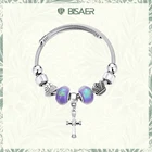 BISAER винтажные кресты, браслеты с подвесками, сердце, подвеска, серебряные цветные стеклянные бусины для женщин, DIY бренд, браслет, ювелирные изделия AIB024