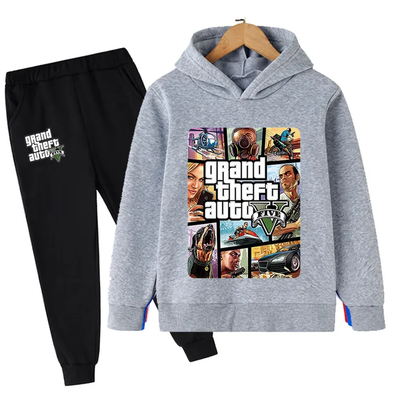 New Spring and Autumn Boys Gta 5 Clothing Charming Coat Clothes Cartoon Hoodie + Pants 2-piece Game CS Girl Toddler Fashion Suit