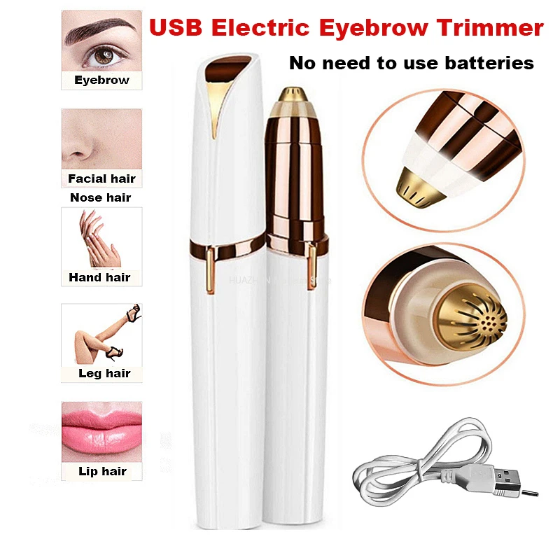 USB Electric Eyebrow Trimmer Painless Eye Brow Epilator Mini Shaver Razors Portable Facial Nose Hair Remover Depilator Make Tool