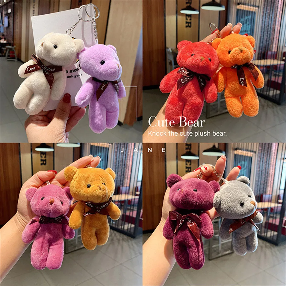 

Kawaii Plush Bears Keychain Backpack Handbag School Bag DIY Decor Pendant Cartoon Animal Doll Keyring Couple Car Key Accessories