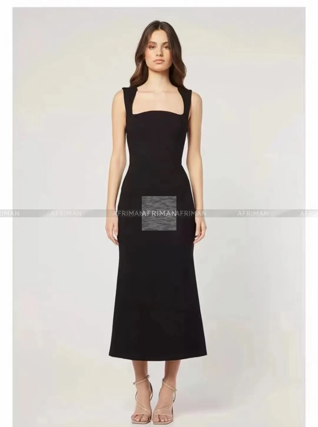 

2023 New Square Collar Sleeveless Women Long Black Event Wear Dress