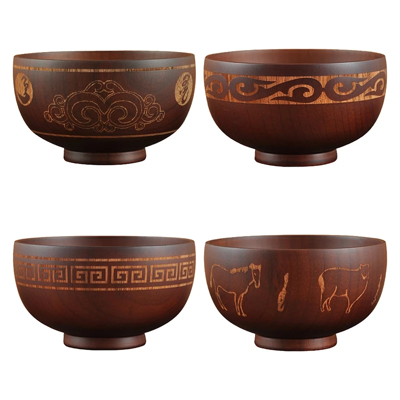 

Natural Jujube Wooden bowl soup rice Noodles bowls Kids lunch box kitchen tableware Dragon and Phoenix Wooden Bowl