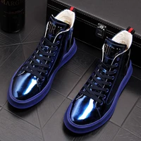 2022 new youth mens shoes trendy high top sneakers casual leather platform inner height increasing patent leather mens boots