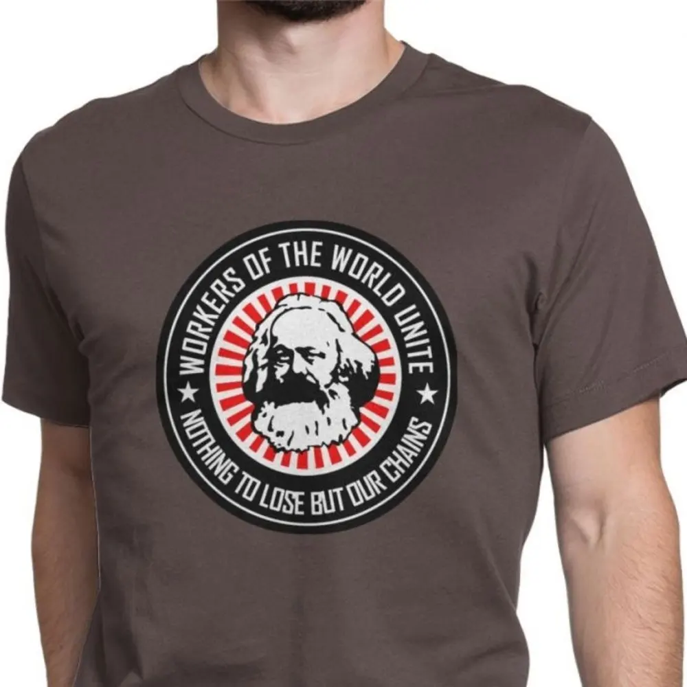 

Karl Marx Workers Unite Men's Tee Shirts Funny Cotton Tees Tops Communism Marxism Socialism Tshirts Camisas Hombre