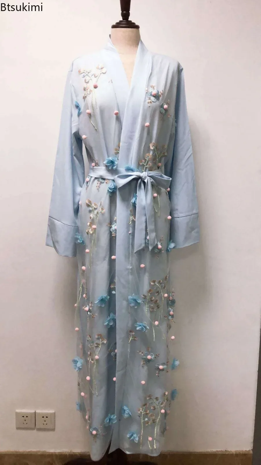 Рамадан Ид женский мусульманский цветочный кардиган с вышивкой длинное платье