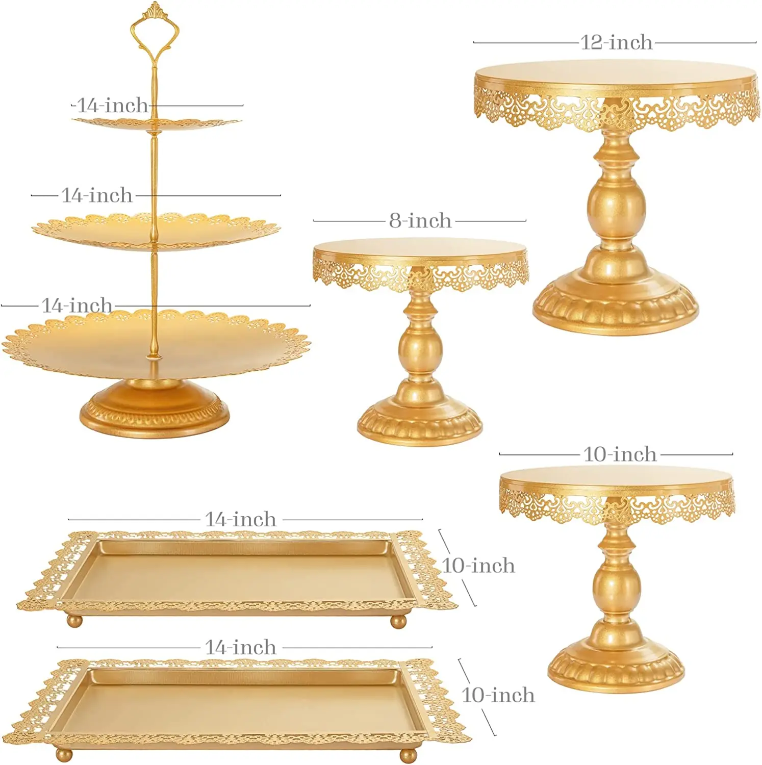 Набор подставок для торта 6 шт. золотистые белые металлические со стразами