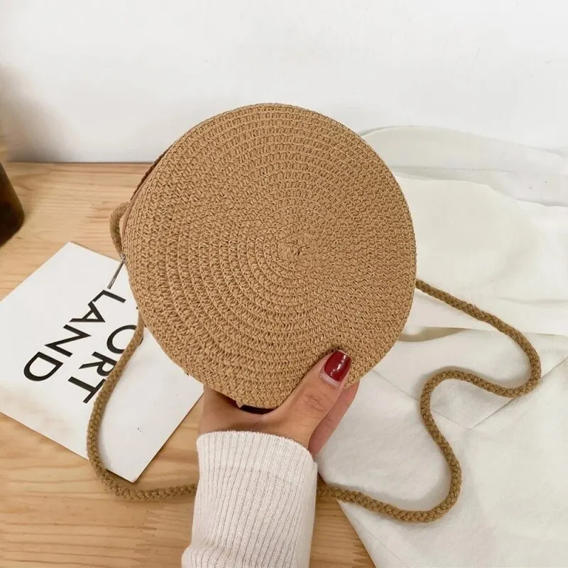 

Minimalist Straw Bag Casual Vintage Cute Round Crossbody Purse Women Shoulder Vocation Straw Solid Style Handbag