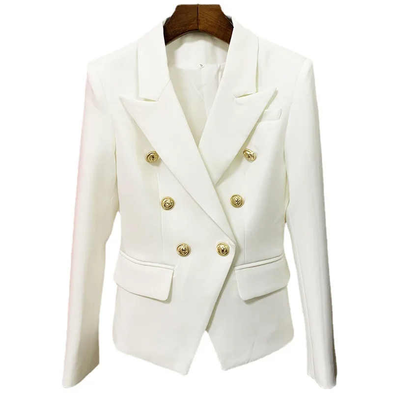 2021 Hot Style Blazer Suit High Quality Solid Color Suit Jacket Female Metal Double Breasted Slim Small Suit Lion Buttons Blazer
