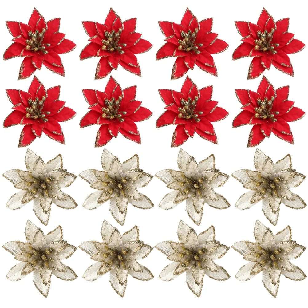 

Christmas Flowers Poinsettia Glitter Xmas Flower Poinsettias Wreath Tree Picks Artificial Decorations Spray Diy Crafts Toppers