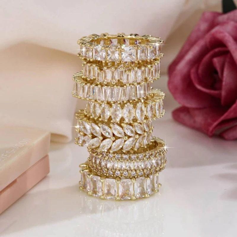 

Модные Роскошные обручальные кольца с фианитом для женщин, свадебное кольцо с камнем маркиза, украшение в подарок