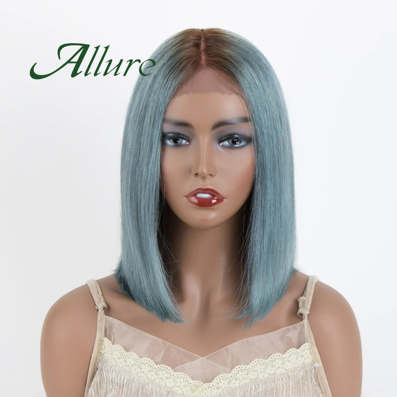Short Blue Straight Bob Wigs Human Hair Brazilian Colored Blue T Part Lace Front Wigs For Women Pink Red Orange Bob Wig Allure