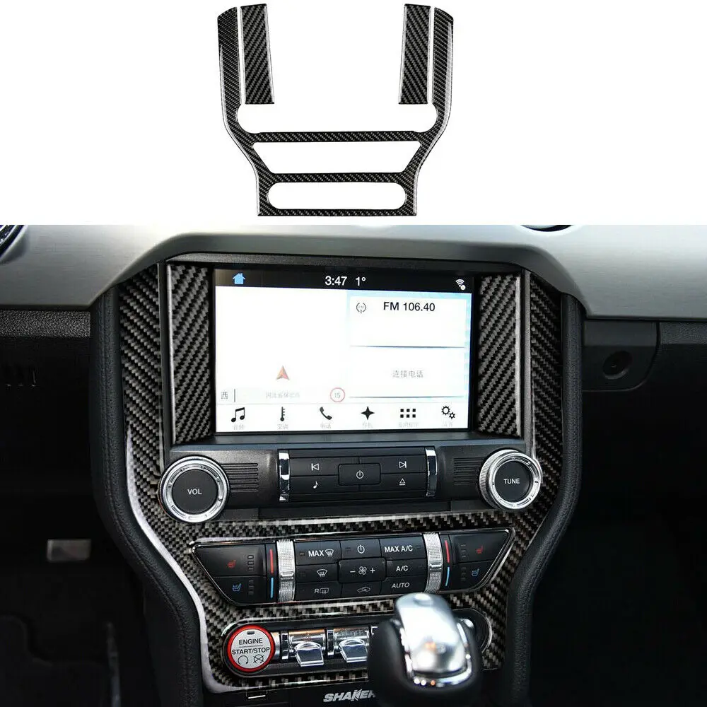 

Real Carbon Fiber Central Console Decorative Cover For Ford Mustang 2015-2022