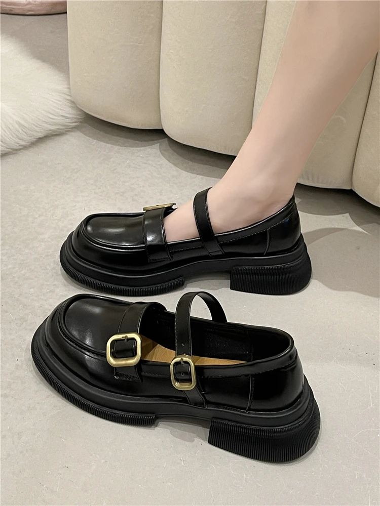 

Shoes Woman 2022 Female Footwear Oxfords Clogs Platform British Style All-Match New Dress Leather Summer Retro Creepers Preppy B