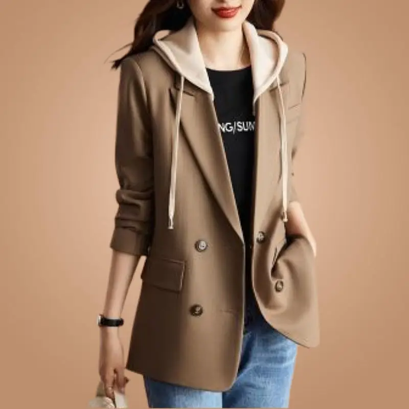 2025 весенне-осенний женский костюм пальто с капюшоном тонкий темпераментный