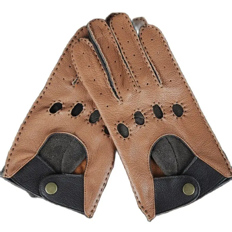 Goatskin Locomotive Gloves Male Latest Driver Style Classic Light Brown Dark Brown Motorcycle Bicycle Man's Gloves TB15