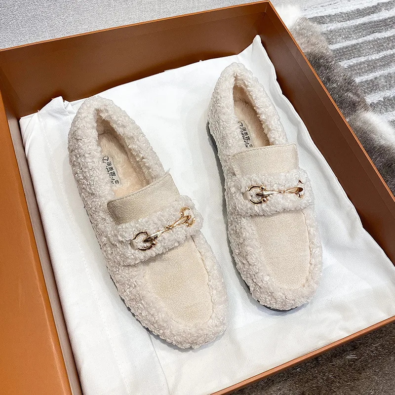 

Faux Lamb Edamame Beanie Shoes Women's Autumn Winter Plus Velvet Thick-soled Slip-on Plush Shoes Outside Wear Cotton Snow Boots
