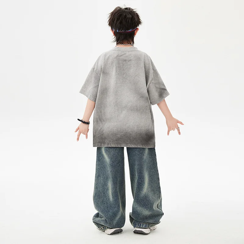 Костюмы для бальных танцев в стиле хип-хоп девочек и мальчиков серая футболка