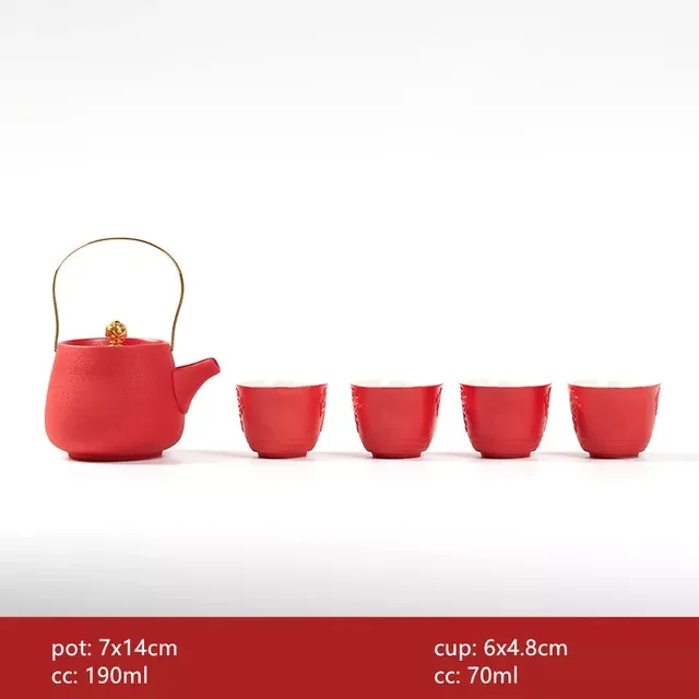 

Бытовой красный керамический чайный набор, бутиковый чайник и чашка, индивидуальные чайные наборы, подарки, ручная работа, аксессуары для ч...