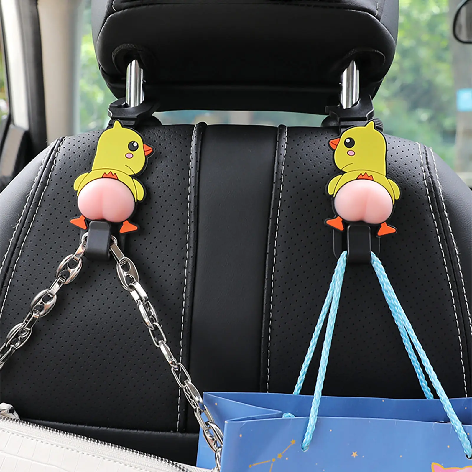 

Car Seat Hooks 2PCS Car Purse Hook Headrest Cute Car Storage Organizer Earphone Grocery Bag Holder