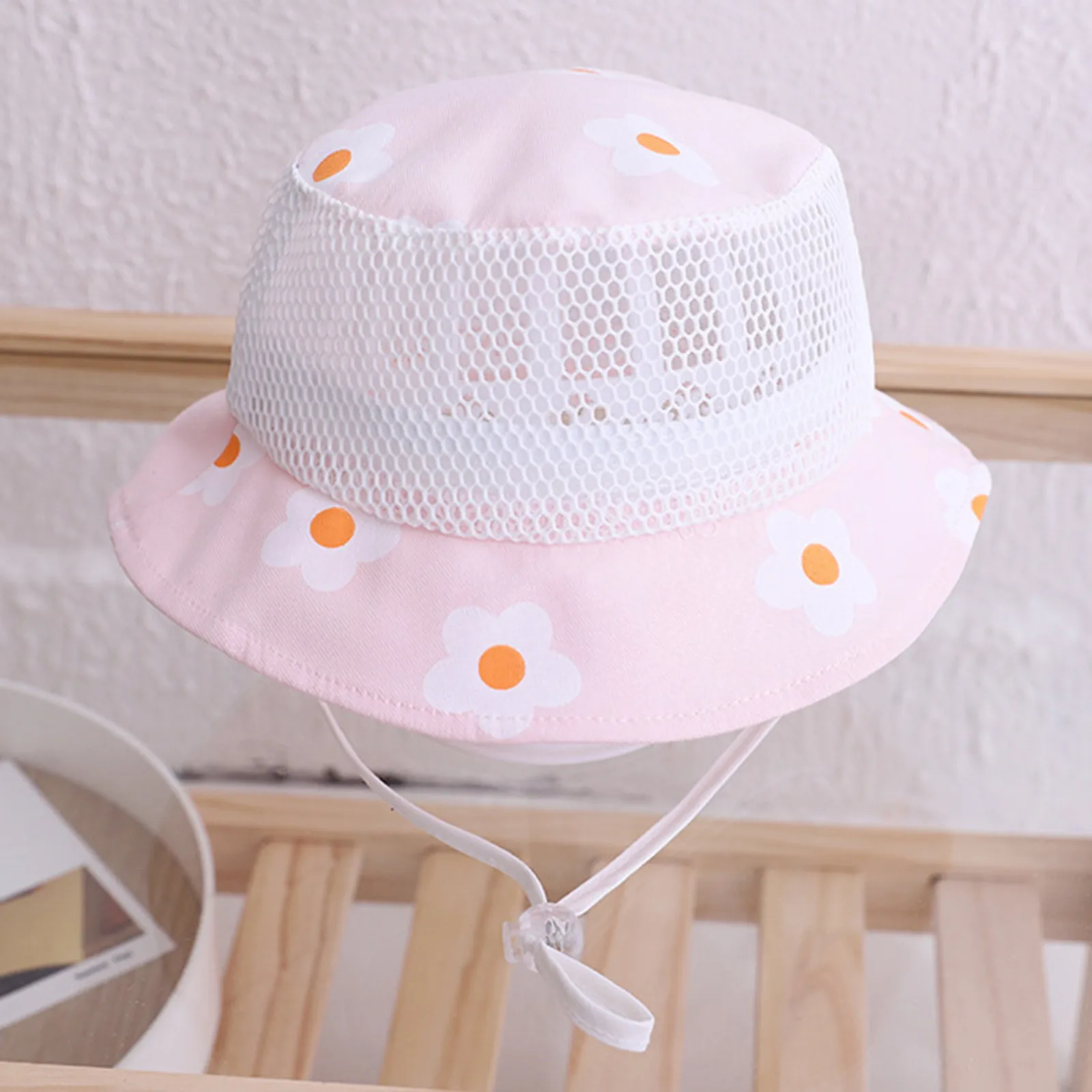 

Детские регулируемые шляпы с подтяжками для защиты от солнца, летняя и весенняя уличная Солнцезащитная шляпа с милыми цветочными принтами, ...