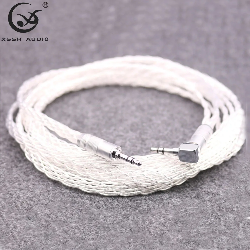 Headphone Line XSSH YIVO DIY HIFI 7N PCOCC Plating Silver Mixed Conductor 90 Degrees 3.5 to 3.5 Connector Audio Earphone Cable